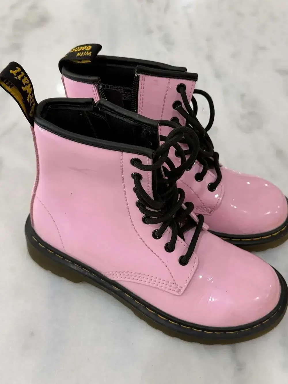 Dr. Martens 1460 Kids Patent Pink Lace-Up Combat Boots with Side Zip